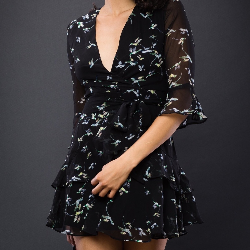Anthropologie Brand Hummingbird Ruffle Wrap Dress
